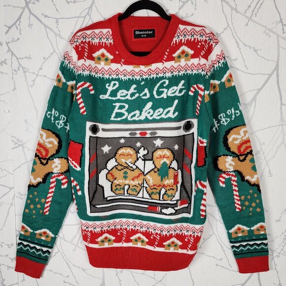Bluenotes Gingerbread Funny Print Crewneck Ugly Christmas Sweater - Picture 1 of 7
